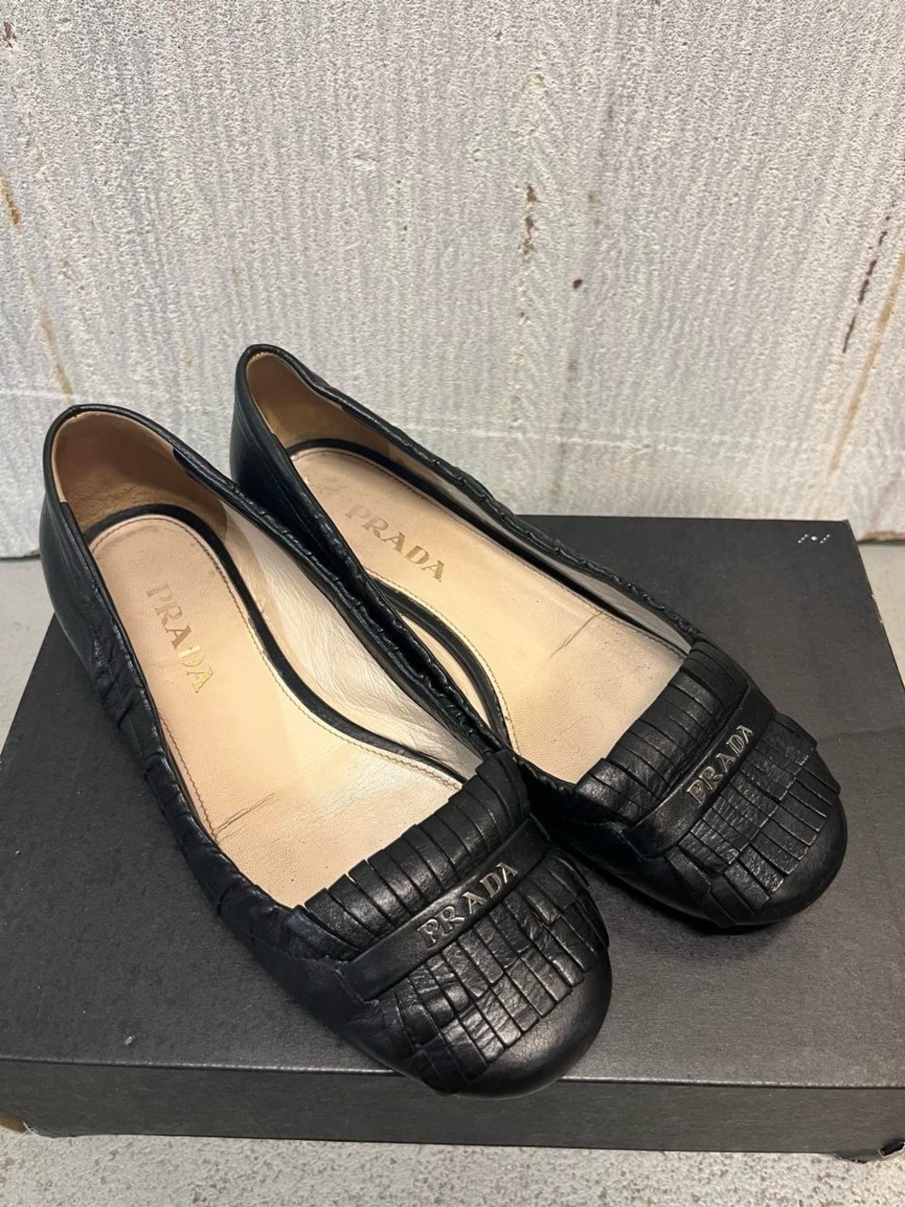 Prada Black Leather Fringe Loafers